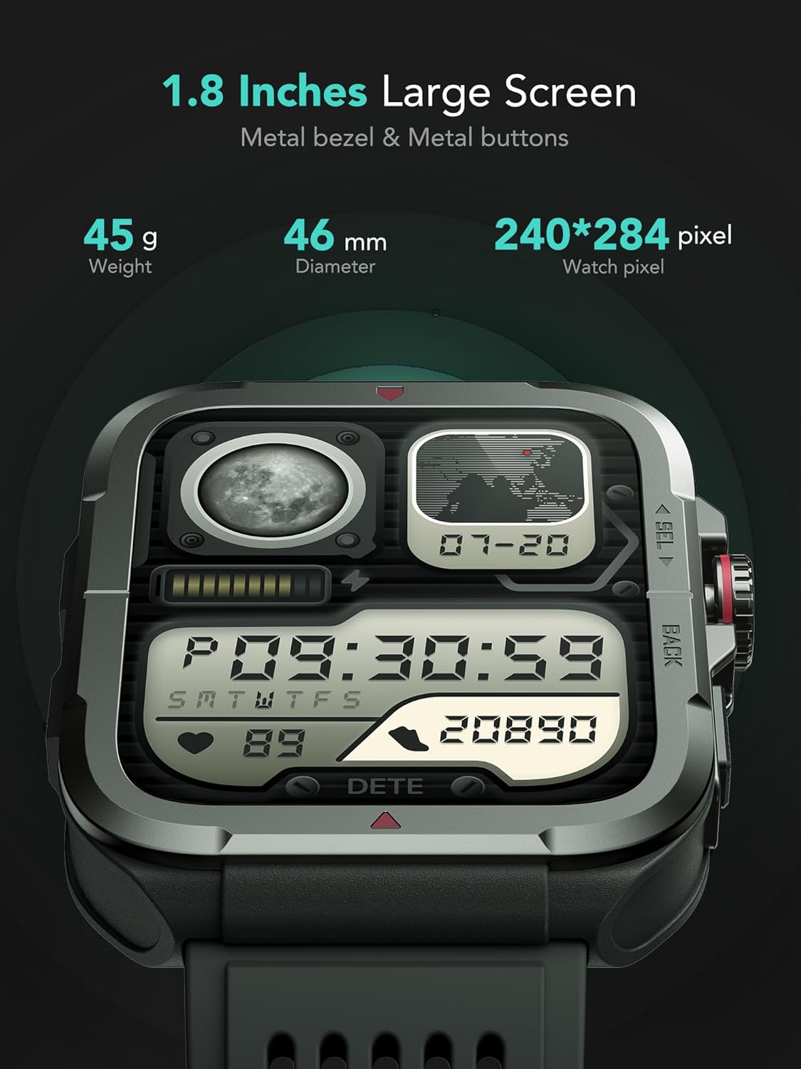 SKG R8 Military Smartwatch – Alexa on Wrist, Rugged IP68, 100+ Sports Modes