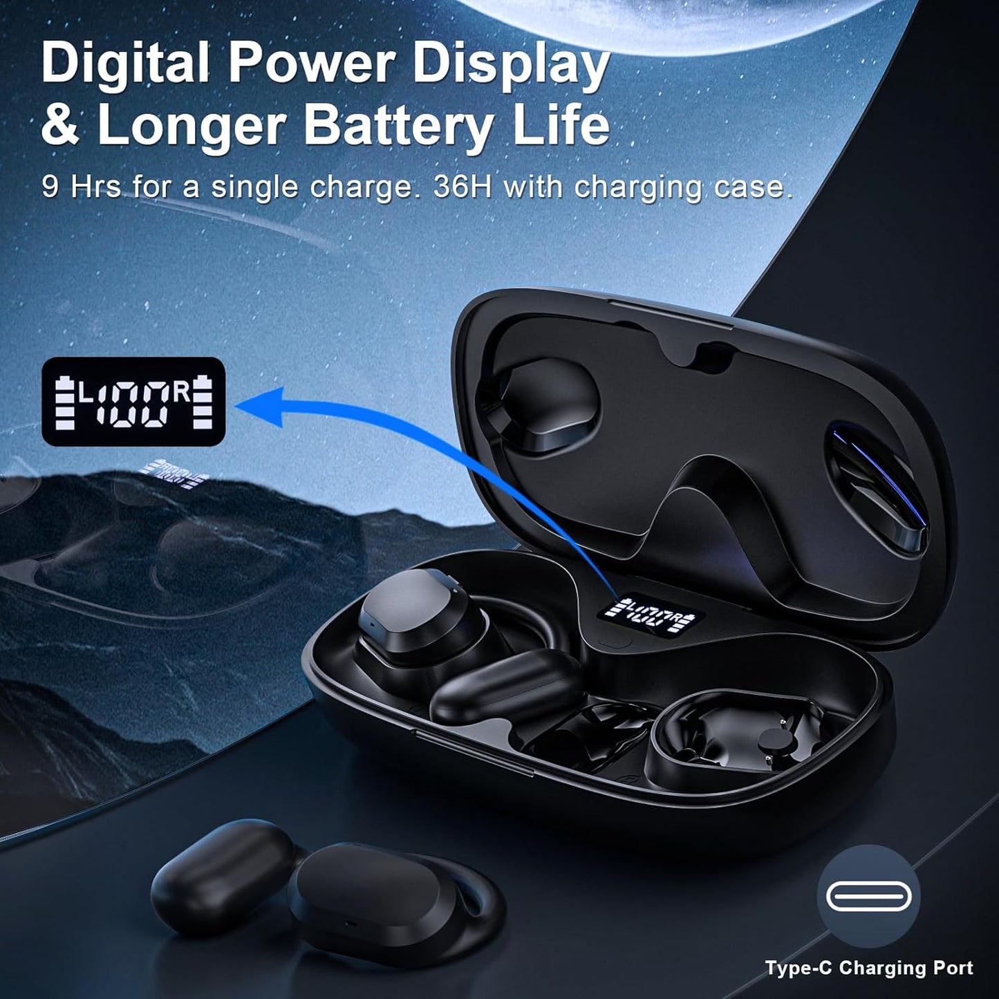 TTQ Open-Ear IPX7 Waterproof Bluetooth 5.3 Earbuds